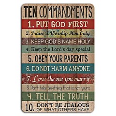 Ten Commandments Sign BanginPrints Rustic Vintage Aluminum Wall Art