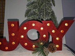 light up JOY wood sign Target battery operated red glitter Christmas home decor
