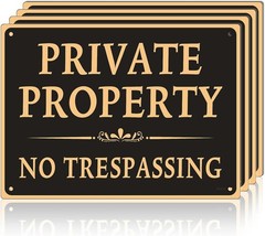 Large (4 Pack) Private Property No Trespassing Sign, 10″X14″, Elegant Black No T