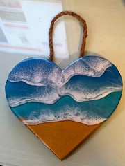 Handmade wood and resin heart wave wall decor