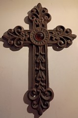 10″ x 6.75″ Cast Iron Wall Cross Plaque Brown Distressed Gothic Primitive Decor!