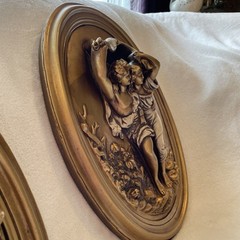 Vintage Decor 2 Wall Plaques Heavy Bronze Colored Painted Chalk Or Plaster Heavy
