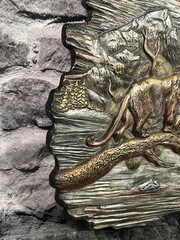 Vintage 80s MOUNTAIN LION Desert Ceramic Bisque Hand Painted Plaque 13×13