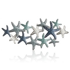 Metal Beach Wall Decor Flat 15.8 inch Hanging Starfish Metal Sculpture Printe…