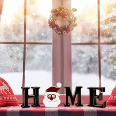 Interchangeable Home Table Signs with 11Pcs Seasonal Icons, Wooden “HOME” Let…