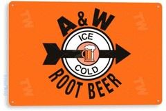 TIN SIGN A&W Retro Root Beer Sign Ice Cold Retro Cola Sign Kitchen Shop A002