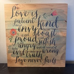 Love is Patient Wood Pallet Wall Art 1 Corinthians 13 Scripture 12×12