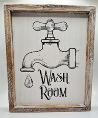 Wash Room Water Faucet Laundry Room Black White Home Sign Decor 11″x9″