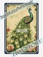 Peacock Metal Tin Sign Floral Bird regal wildlife art home decoration