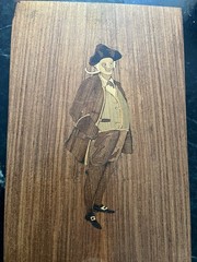 Vintage Colonial Gentleman Wood Inlay Wall Plaque Rustic Folk Art Decor