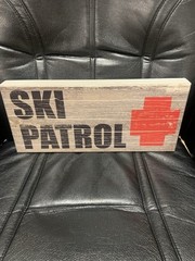 SKI PATROL COMPOSITE WOOD SIGN, WALL HANGING BY QUILL TO PAPER BY SIXTREES 23.5″