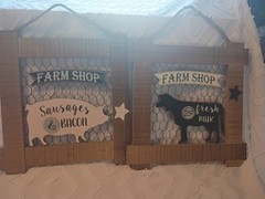 2 Farmhouse Wall Decor Cow & Pig-Wooden & Metal-Rustic