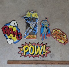 Lot of 5 Batman Wall Sign – Metal & Wood – DC Comic POW BANG BOOM Sound Man cave