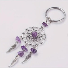 DREAMCATCHER-PURPLE Keychain with Natural Crystal Chips & Tassel