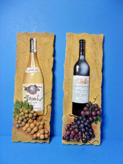 Wine Bottle & Grapes 3D Relief Wall Hanging Plaques C. Winterle Olson Set of 2