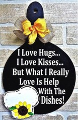SUNFLOWER CHEF’S HAT Hugs/Kisses/Dishes SKILLET SIGN Wall Art Bistro Plaque