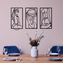 3 Pcs Modern Minimalist Abstract Metal Wall Art Woman Body Artwork Black