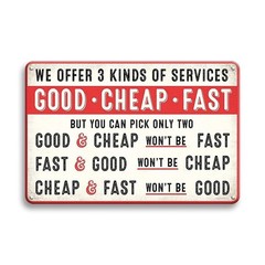 Good Fast Humorous Funny Retro Style Metal Tin Sign Office Shop 8×12
