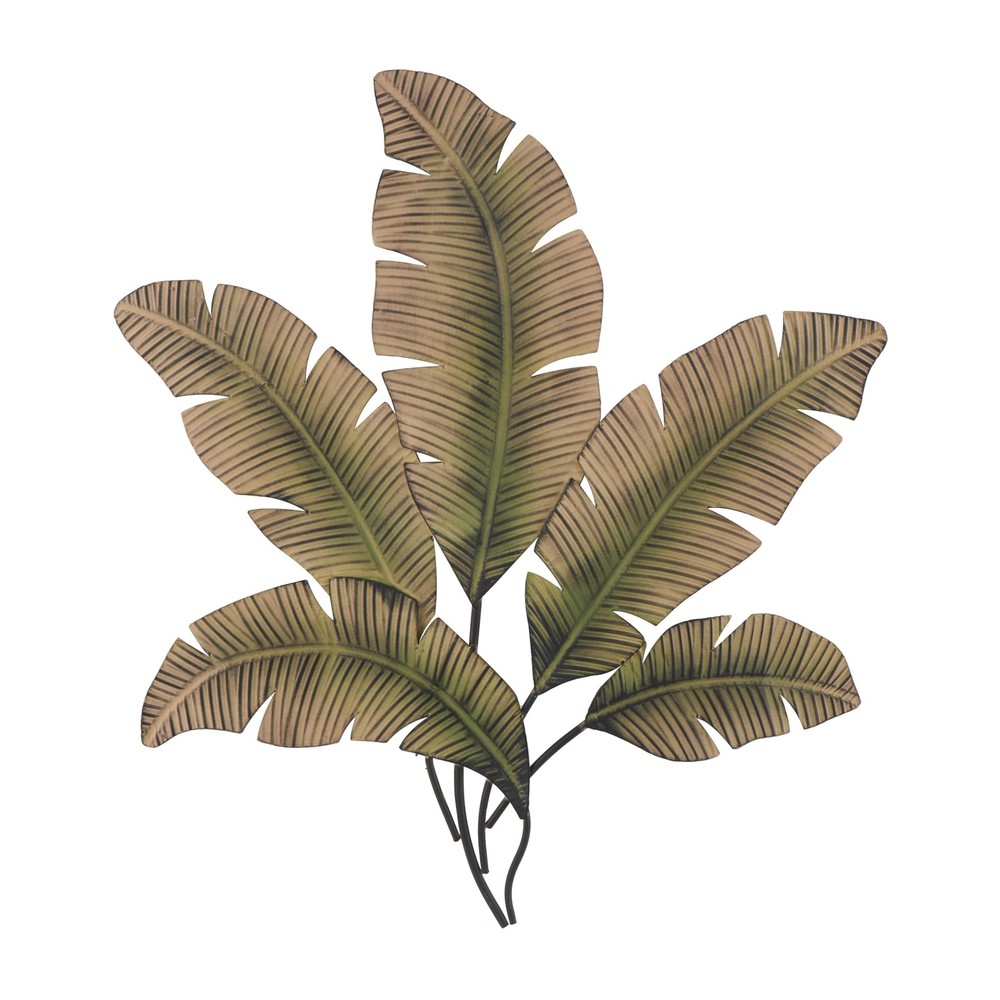 Deco 79 Metal Leaf Home Wall Decor Palm Wall Sculpture with Green Accents, Wall