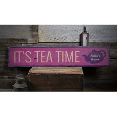 Tea Time Novelty Distressed Sign, Personalized Wood Sign