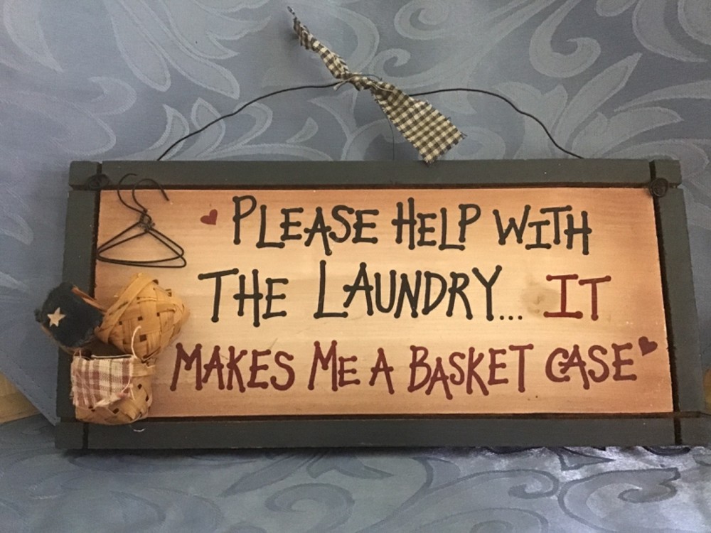 LAUNDRY THEME HOME DECOR WOOD SIGN 5.5 X12X 5/8″ “PLEASE HELP WITH LAUNDRY”