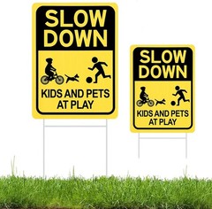 Slow down Sign with Metal Stake, Kids and Pets at Play Sign, 16″ X 12″ Corrugate