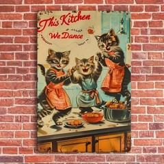 Retro Cute Kittens Metal Signs Vintage Style Home Decor Kitchen Dance 8′ x 12″