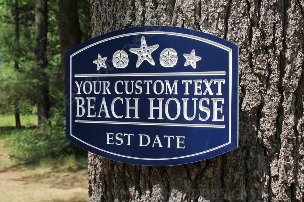 Starfish and Sand Dollar Personalized PVC Beach House Sign | indoor | outdoor