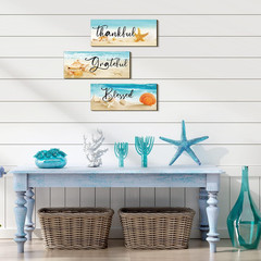 3 Pcs Summer Beach Signs Ocean Theme Coastal Bathroom Wall Decor Wood Sea Nautic