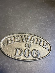 Cast Iron Beware Of The Dog Sign Plaque Rustic Wall Mounted Fence Farmhouse #M18
