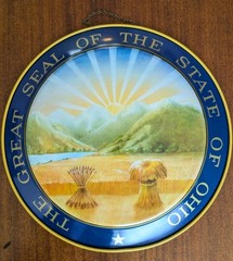 LARGE! 19″ State of Ohio Seal WALL HANGING Sign VINTAGE Metal Tin OFFICIAL
