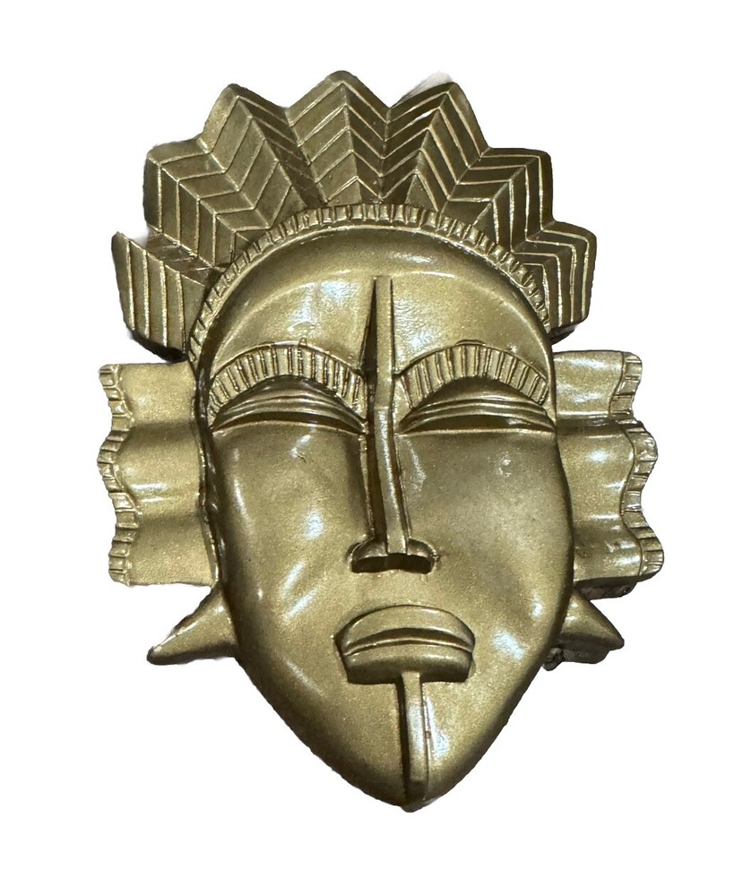 6.5″ Gold Tribal Woman’s Face Plaque African Themed Wall Hanging Female Head