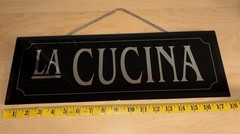 Horizontal Italian Kitchen La Cucina Wall Sign with Mirror Lettering
