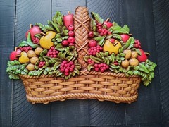 Vintage 1978 HOMCO Basket of Fruits and Nuts Plastic Wall Hanging