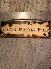 Rustic wood sign Wall home decor GOD BLESS AMERICA handmade stars , rope Hanging