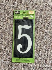 5 – Hy-Ko CA-25 Reflecting Aluminum House Numbers White on Black Base 1960s MCM