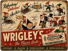 Vintage Look Wrigley’s Spearmint Gum Sign Retro Christmas Advertising Wall Deco