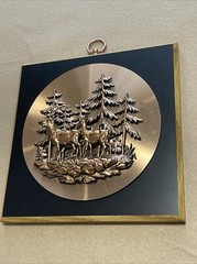 Wooden Deer Plaque Copper Tone 3D Wall Hanging Vtg Windsor Canada