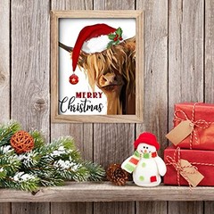 Farmhouse Wall Decor Signs Xmas Cow Canvas Art with 7 10L” x 8W” Highland Cow