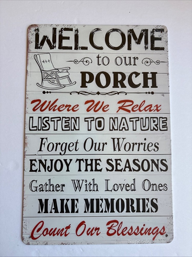 Welcome To Our Porch Vintage Rustic Sign – Cozy Outdoor Decor 12″×8″