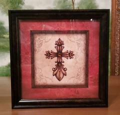 Framed Square Cross Wall Plaque Floral Wood Brown Red Wall Mounted 11″x11″