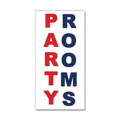 Party Rooms Red Blue DECAL STICKER Retail Store Sign