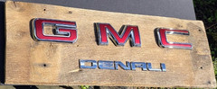 G M C Denali Mounted On Oak Barnwood Board Garage Art Wood