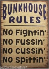 Bunkhouse Rules Primitive Country Distressed Canvas Sign Home Decor