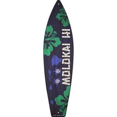 Molokai Hawaii Metal Surfboard Sign 23″x6″ Plaque Home Door Garage Wall