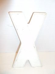 Vintage Metal 7.5″ Tall Marquee Letter X Chipped White Paint