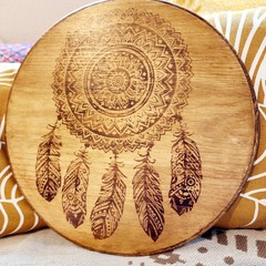 11″ Wood Burned Dreamcatcher Wall Art Boho Mandala Hanging Wooden Plaque Decor