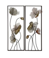 Metal Floral Home Wall Decor Wall Sculpture with Green and Orange Accents, se…