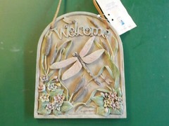 9″ x 7″ Ceramic Dragonfly & Floral Porch Welcome Sign (CL 101)