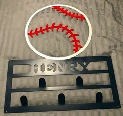 Metal 18″ Wide Coat Hanger Baseball Custom Name Sports Kids Room Plasma Cut Sign